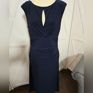 Lauren Ralph Lauren Navy Blue Ruched Bodycon with Elegant Front keyhole Cutout